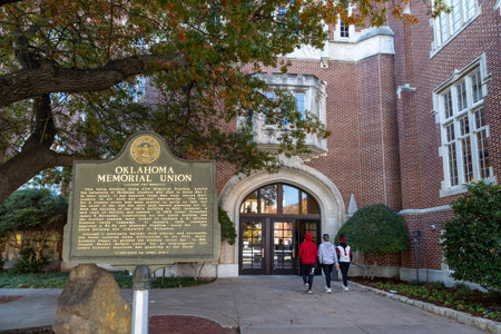 Norman, OK - November 2022: Students walk into the Oklahoma Memorial Union on the University of...