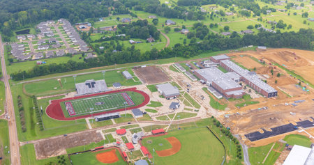 Madison, MS - July 12, 2023: Germantown High School aerial view from plane.のeditorial素材