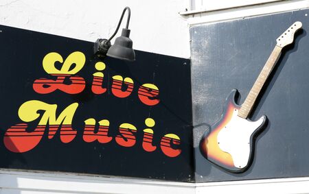 live music sign with guitarの写真素材