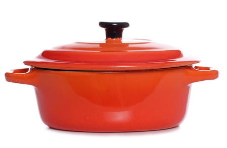 Orange pie dish on white backgroundの写真素材