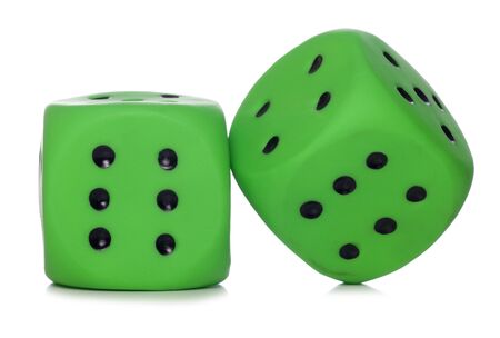 Two green dice studio cutoutの写真素材