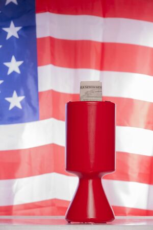 Giving to charity on American Flag