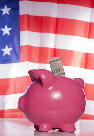 American piggy bank five dollar savingsの写真素材