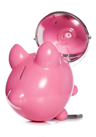 Looking at your finances studio cutoutの写真素材