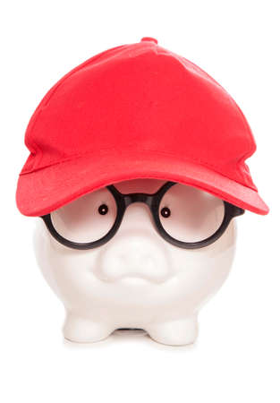 nerdy clever piggy bank cutoutの写真素材
