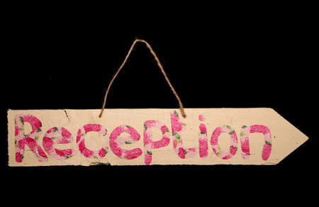 Cream wedding reception sign on black backgroundの写真素材
