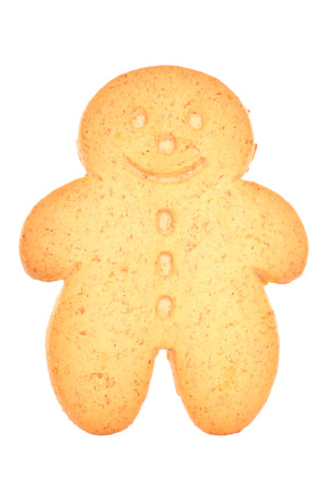 Gingerbread man biscuit on a white backgroundの写真素材