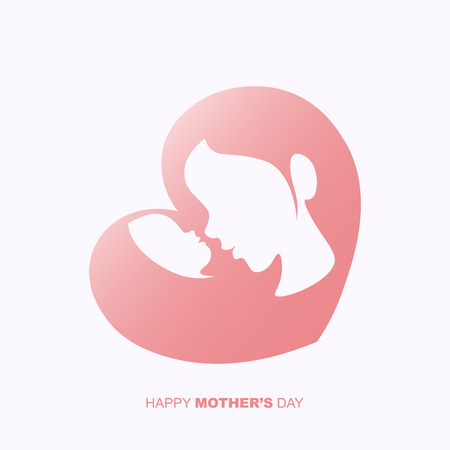 Mother holding a baby in heart shaped silhouette for Happy Mother's Day celebration.のイラスト素材