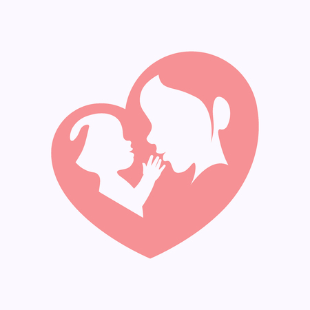 Mother holding a baby with her arm in heart shaped silhouetteのイラスト素材