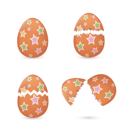 Cracked easter eggs painted with stars setのイラスト素材