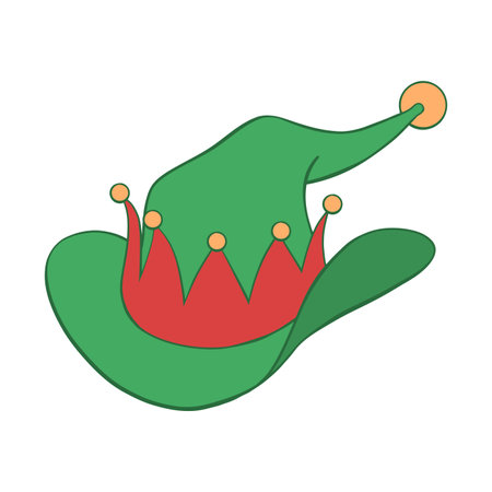 Green and red Christmas cowboy pointed elf hat hand drawn illustrationのイラスト素材