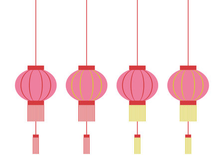 Chinese geometric hanging lantern flat design illustration setのイラスト素材