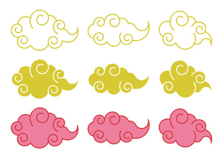 Chinese cloud element set for Chinese new year design, outline, flat design and filled outlineのイラスト素材