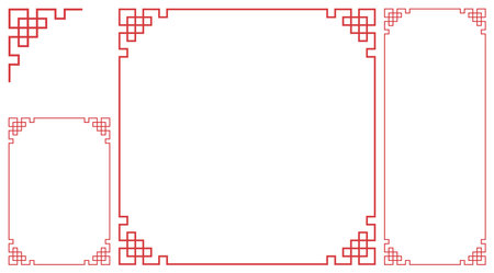 Chinese geometric rectangle, square and corner frame and border illustrationのイラスト素材