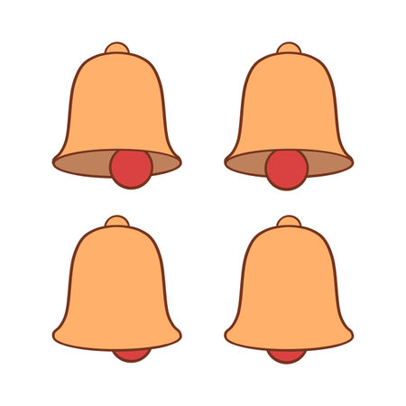 Gold bells with red clappers hand drawn illustration setのイラスト素材