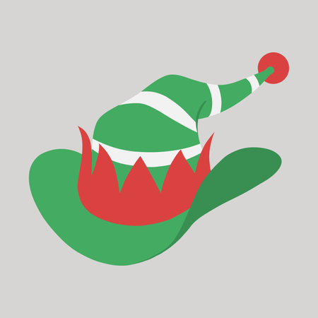 Green, white striped and red Christmas cowboy pointed elf hat hand drawn flat design illustrationのイラスト素材