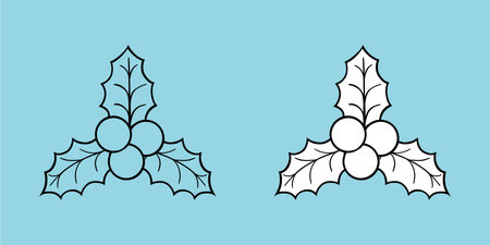 Holly berry leaves for Christmas decoration hand drawn black outline coloring book illustrationのイラスト素材