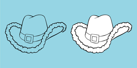 Christmas cowboy hat with Santa cap fur trim and belt hand drawn black outline coloring book illustrationのイラスト素材
