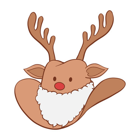 Christmas cowboy hat with reindeer antlers, Santa white fluffy beard, red nose, ears, and eyes hand drawn illustrationのイラスト素材