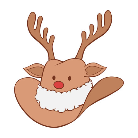 Christmas cowboy hat with reindeer antlers, red nose, ears, eyes and white fluffy fur trim hand drawn illustrationのイラスト素材