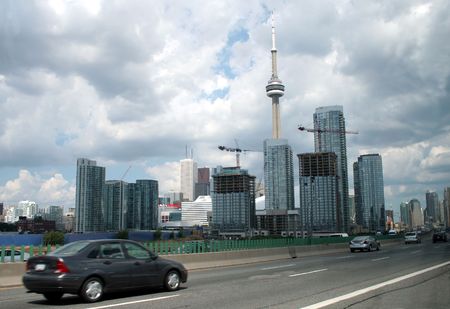 A shot of downtown Toronto from the Gardiner expressway.のeditorial素材
