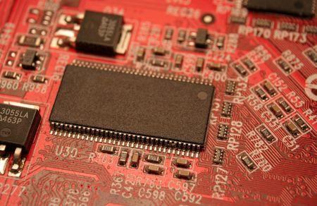 A closeup of a computer circuit board.