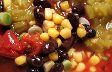 A closeup of spicy black bean soup.の写真素材