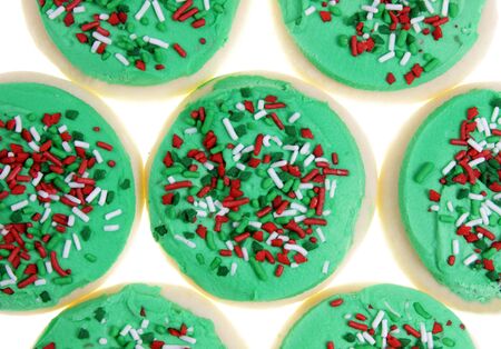 A group of Christmas sugar cookies isolated on white.の写真素材
