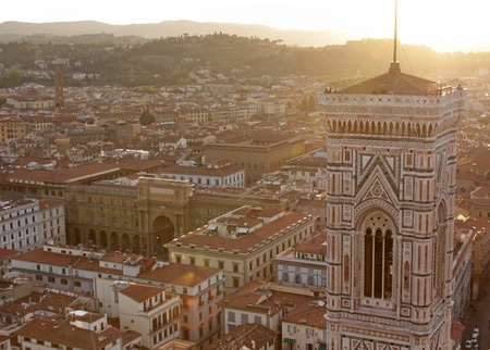 Giotto's Bell Tower shot from the top of Duomo at dusk.  The tower is located in Florence, Tuscany, in Italy.
の写真素材