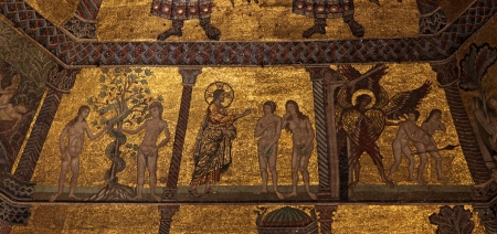 The Adam and Eve story from the fantastic ceiling mosaic in the Baptistry of Florence, Italy.のeditorial素材