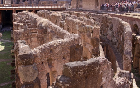 The bottom of the interior of the Colosseum in Rome, Italy.  It was completed in 80 AD by the Emperors Vespasian and Titus.の写真素材