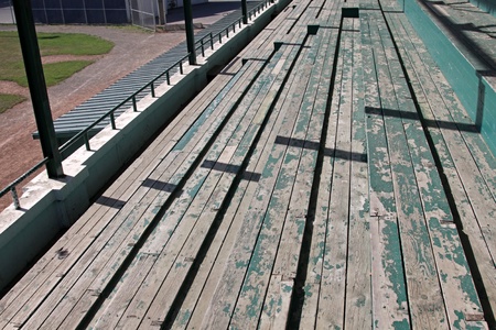 Wooden bleachers at a baseball field.の写真素材