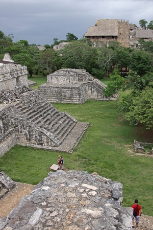 The Acropolis and several other structures in the Mayan ruins of Ek' Balam.  It is the largest structure at the site.  The name Ek' Balam means 'Black Jaguar'. It is located in the Yucatan Peninsula, Mexico.
の写真素材