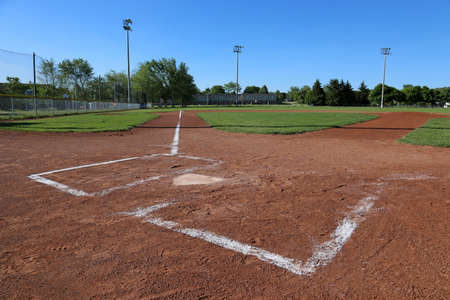 A low angle shot of a baseball field.の写真素材