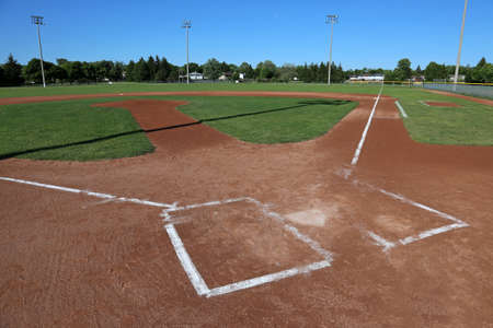 A wide angle shot of a baseball field.の写真素材