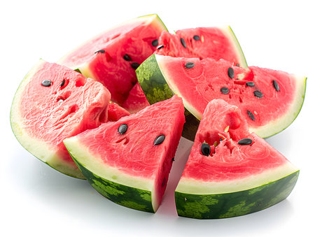 Slices of ripe watermelon isolated on white background. Clipping pathの素材