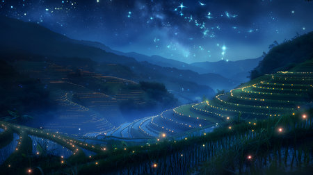 Longji terraced rice fields at sunset, Mu Cang Chai, YenBai, Vietnamの素材