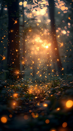 Fantasy forest with magic light. Magical forest. Magical forest with magic light.の素材