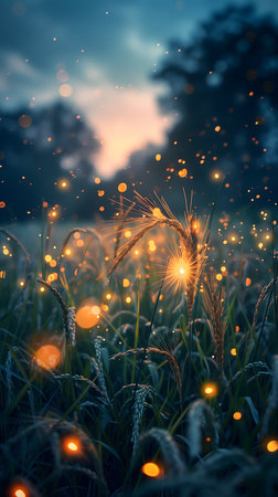 Spikelets of wheat in the field at sunset. Bokeh effectの素材