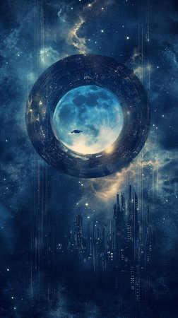 Fantasy landscape with planet and city. Elements of this image furnished by NASAの素材
