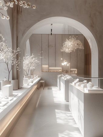 Interior of modern bathroom with marble walls, tiled floor and white bathtubの素材