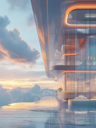 Futuristic architecture background. 3D render illustration. Futuristic architecture.の素材
