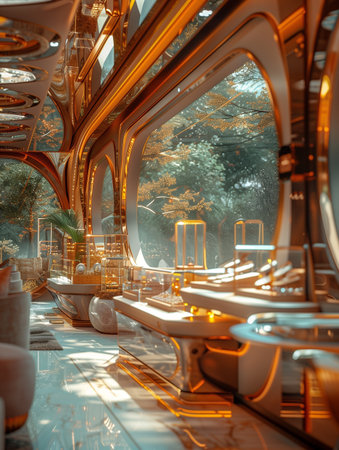 3d rendering of the interior of a train carriage in the morningの素材