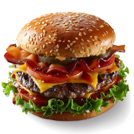 Big hamburger isolated on white background with clipping path and full depth of fieldの素材