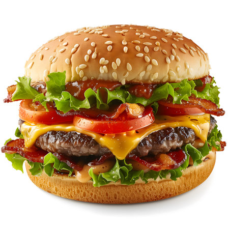 Cheeseburger isolated on white background with clipping path and full depth of fieldの素材
