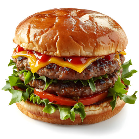 Big hamburger isolated on white background with clipping path and full depth of fieldの素材