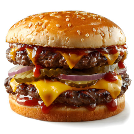 Cheeseburger isolated on white background with clipping path and full depth of fieldの素材