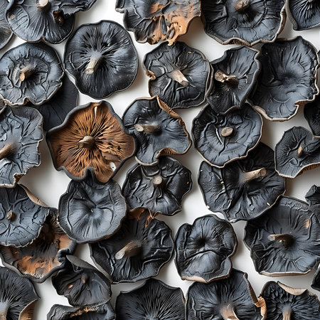 Dried mushrooms on a white background. Seamless pattern.の素材