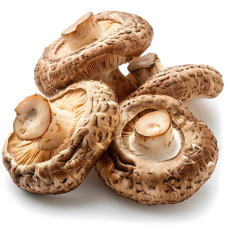 Shiitake mushrooms isolated on white background. Clipping pathの素材