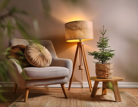 Interior of living room with armchair and lamp. 3d renderの素材